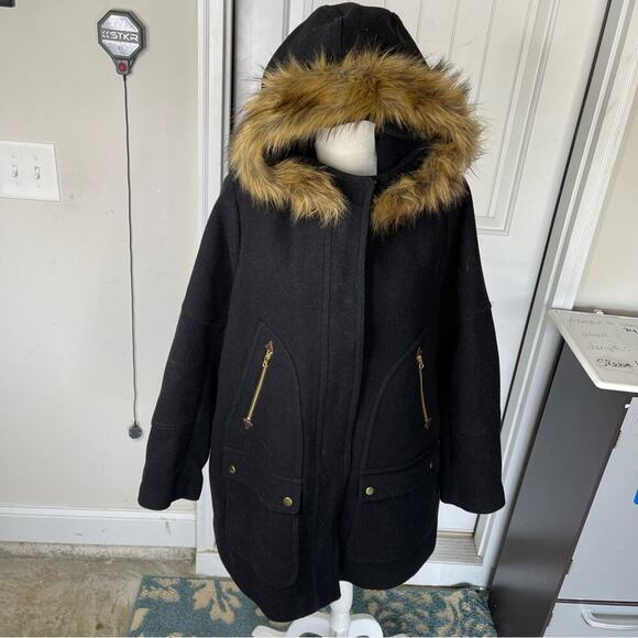 J Crew Plus Chateau Parka black Stadium Cloth Nello Gori wool blend coat size 22 - Picture 2 of 8